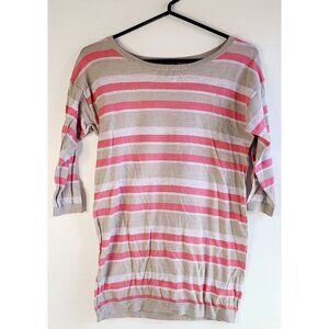 Ann Taylor Women's Striped Sweater Light Weight Beige & Pink Size S